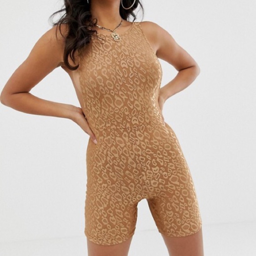 Motel bike short unitard in gold shine leopard